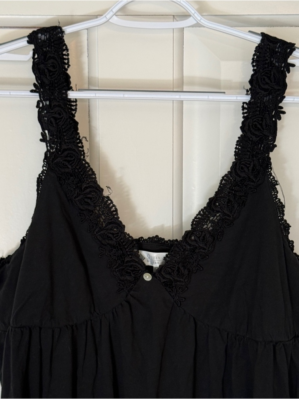 Eileen West Queen Anne’s Lace Black Cotton Nightgown Dress XL Lace 25345 - Picture 6 of 12